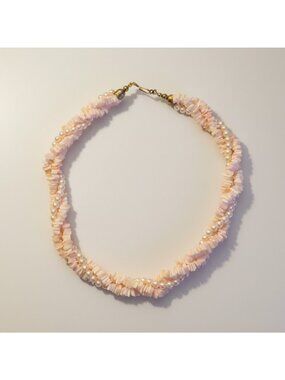 VINTAGE Pink SHELL Choker NECKLACE MULTILAYER Pearl TWIST CORAL  COLORS 18"